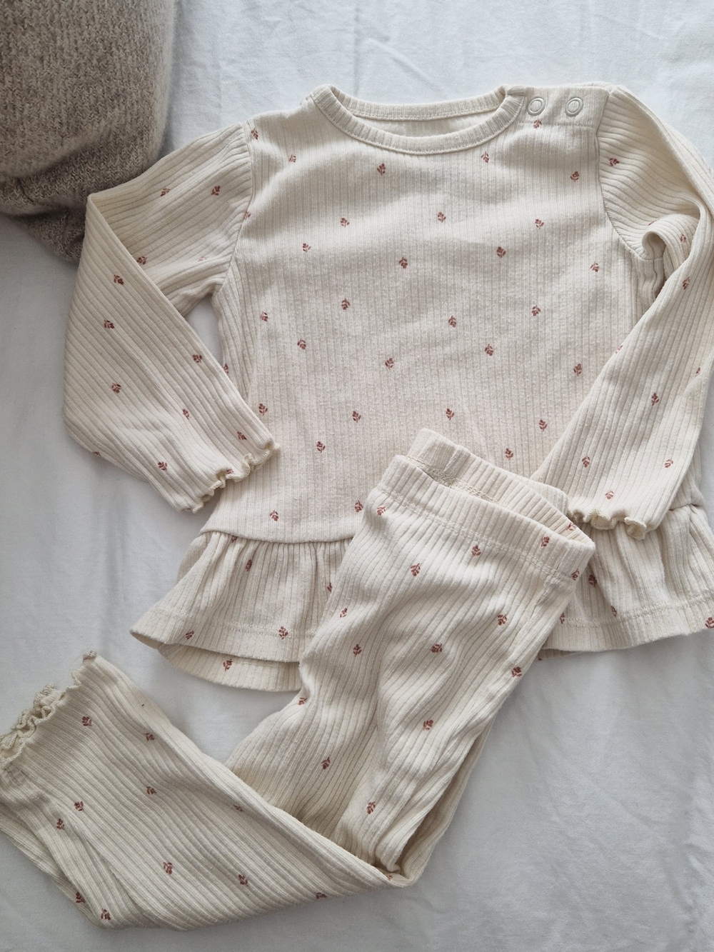 Carter's Cream Ribbed Pajama Set with Pink Floral Dots